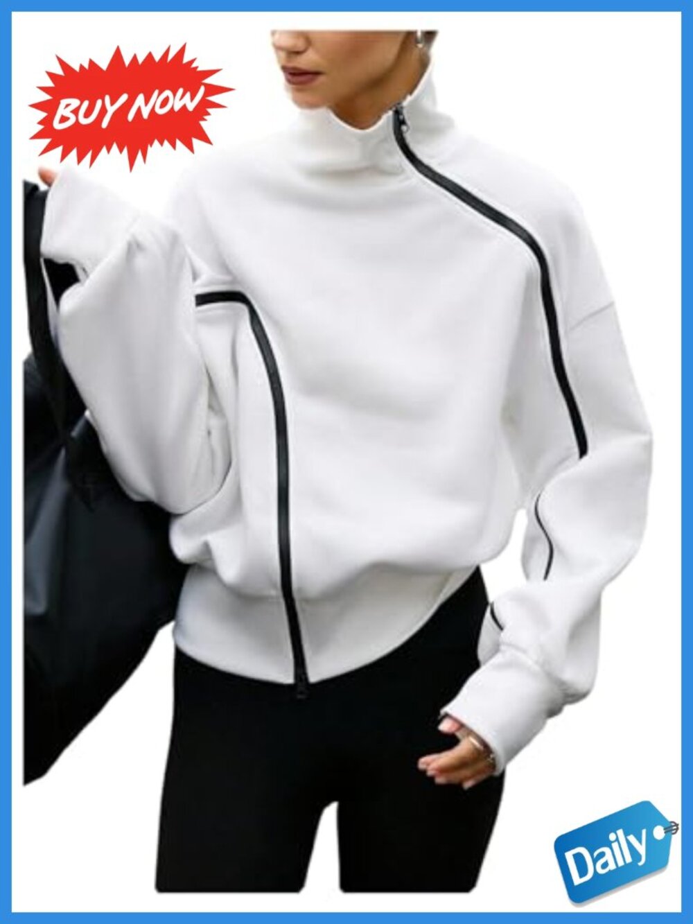 Women's Zip Up Sweatshirt High Neck Asymmetrical Loose Fit Pullover